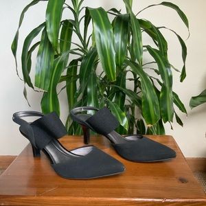 Black sling back low heel